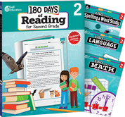 180 Days™: Reading, Spelling, Language, & Math Grade 2: 4-Book Set