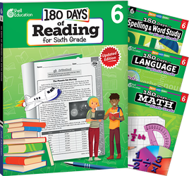 180 Days™: Reading, Spelling, Language, & Math Grade 6: 4-Book Set